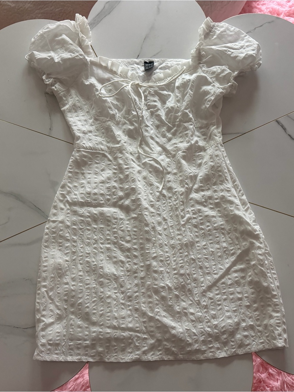 White Ruffle Tie-Front‎ Mini Dress - Picture 2 of 8